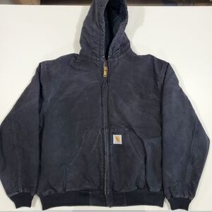 Carhartt Jacket Mens 2XL Black Full Zip Duck Canvas Hooded Work Wear Coat J04BLK